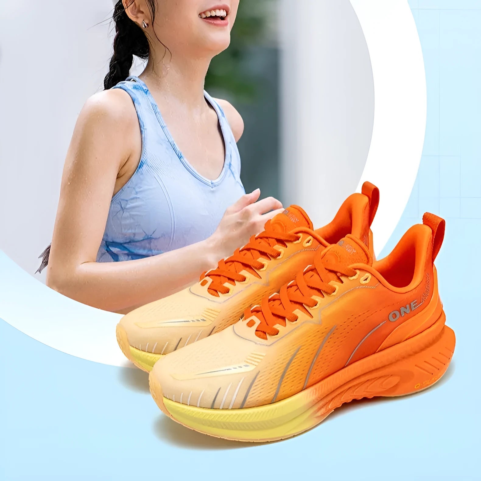 Low-top running sneakers in red with shock absorption features and a breathable mesh upper.