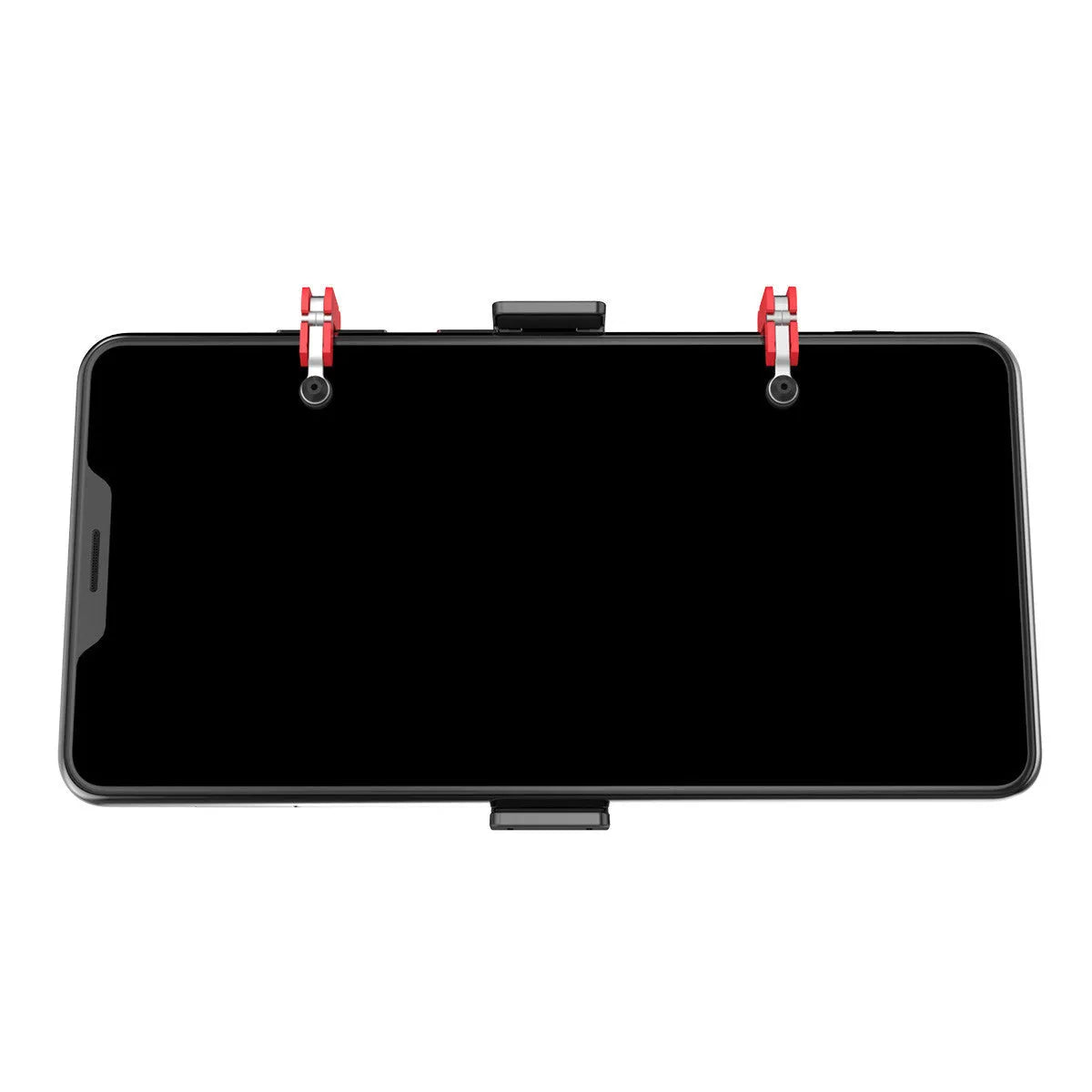 Black PG-9137 mobile phone gaming trigger grip stand with adjustable metal trigger and telescopic fixing clip.