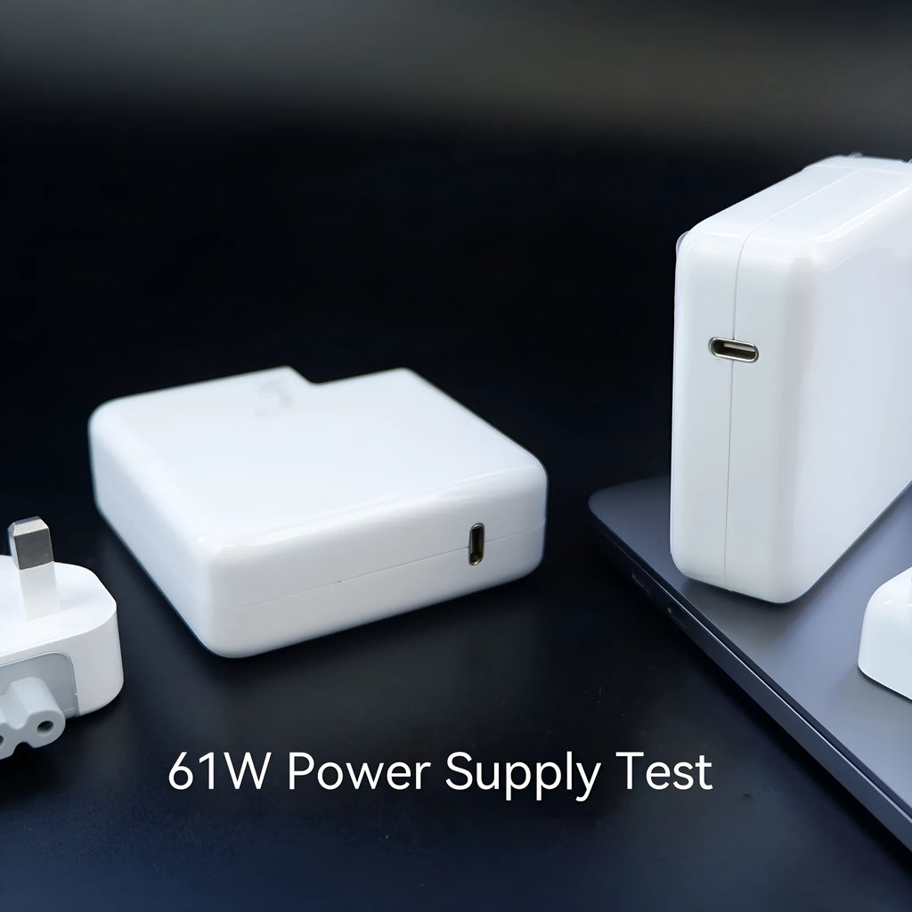 61W wireless laptop charger with international plug options in compact 7x7x3cm size