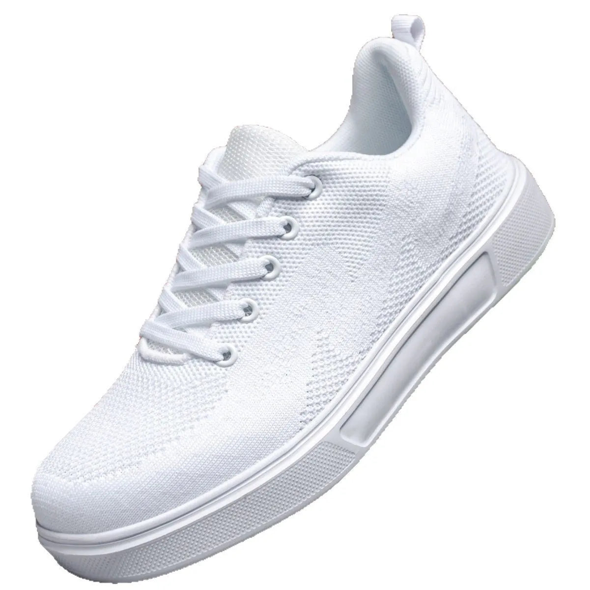 Light white unisex trainers with thick EVA sole and mesh upper in black or white colours