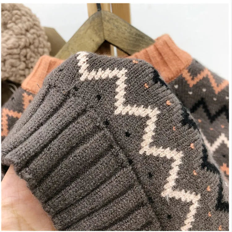 Korean style children's long sleeve wool sweater in apricot colour.