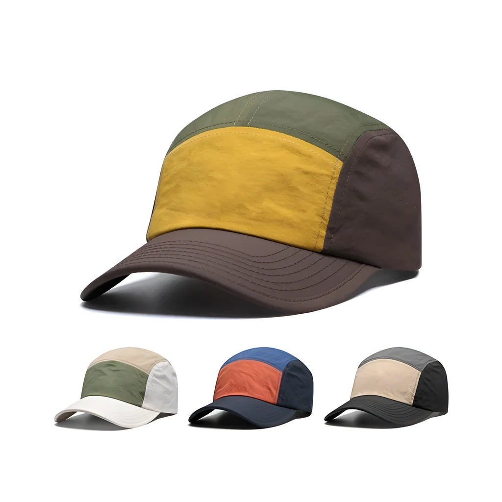 Men's khaki coloured baseball cap with curved brim and adjustable back strap on a solid background.
