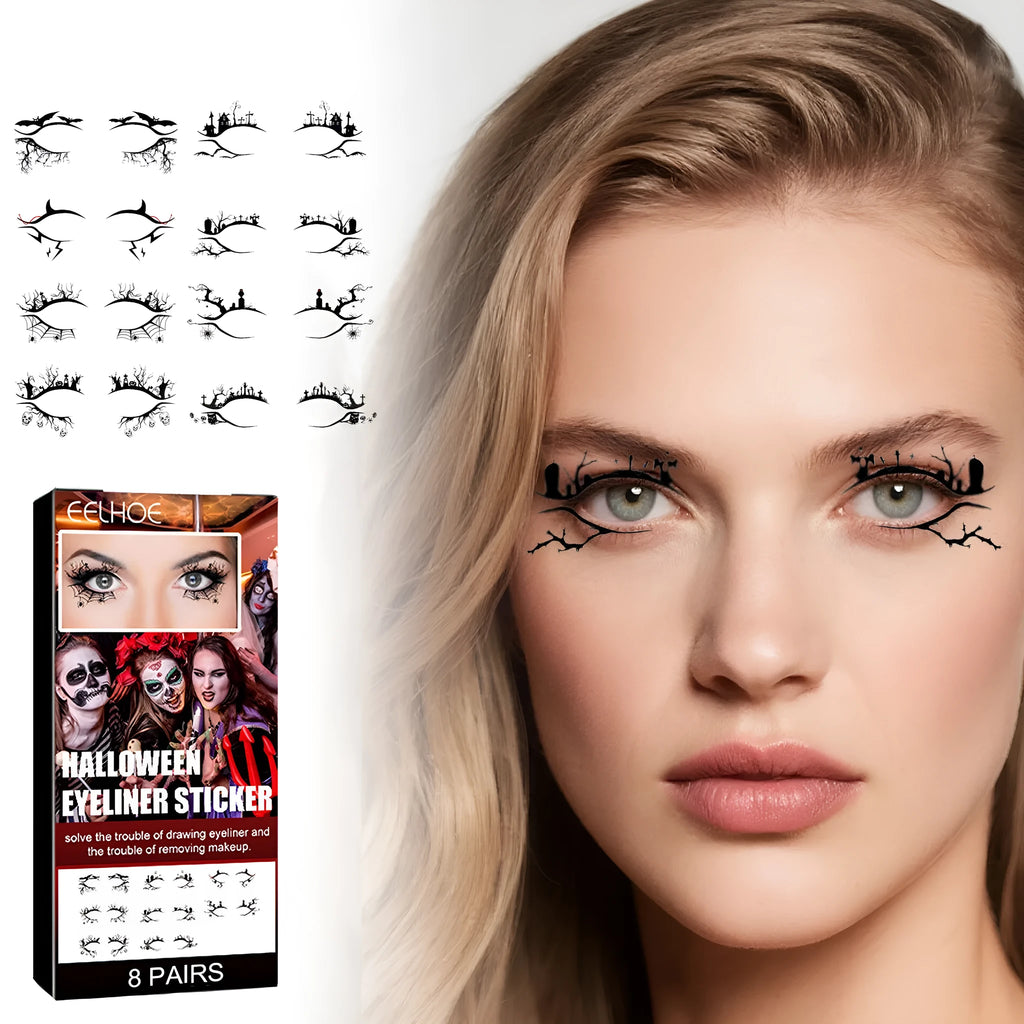 Halloween bat and spider decorative eyeliner stickers set with 8 pairs of temporary cosmetic accessories