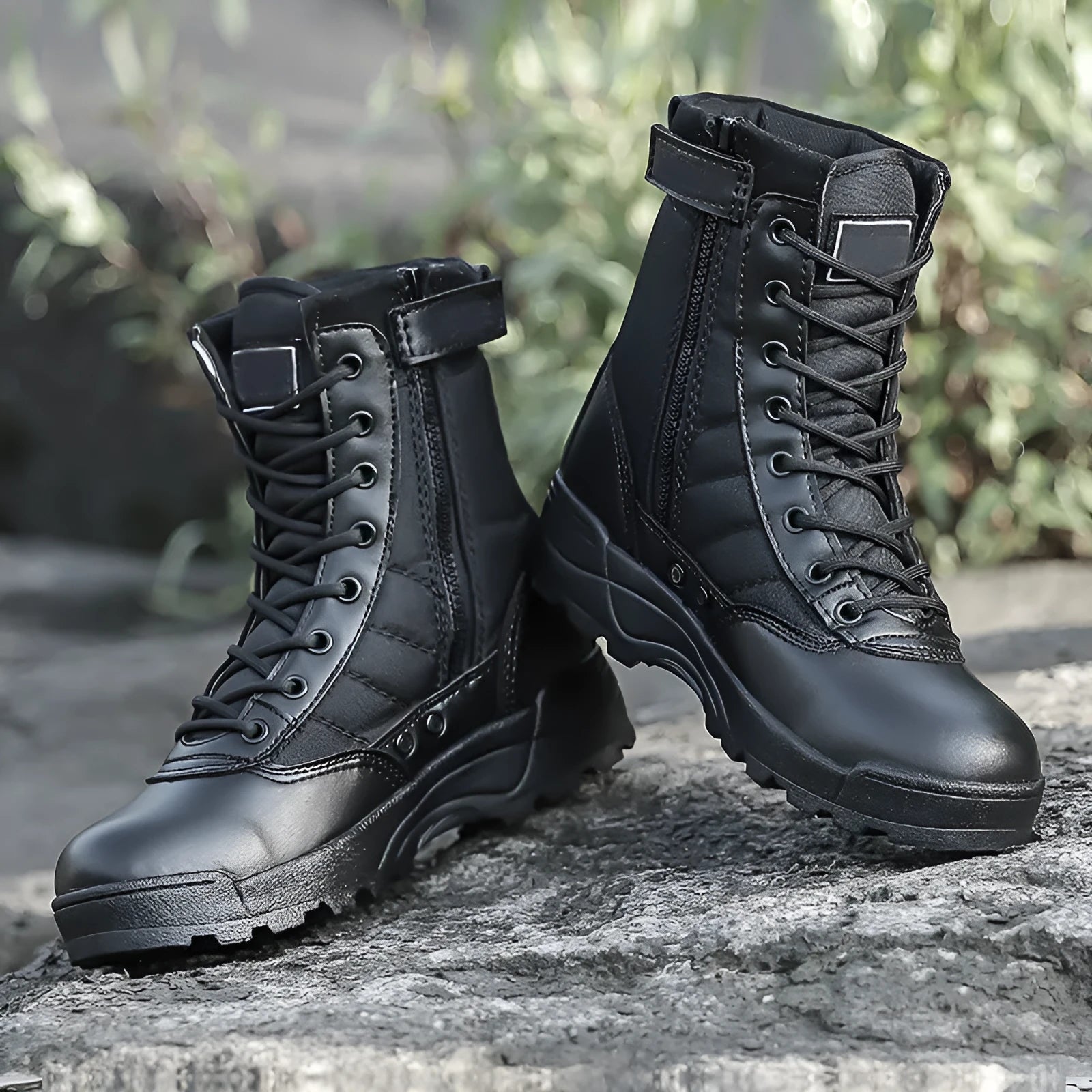Desert combat boots in microfiber leather, sand colour, outdoor hiking shoes for men and women
