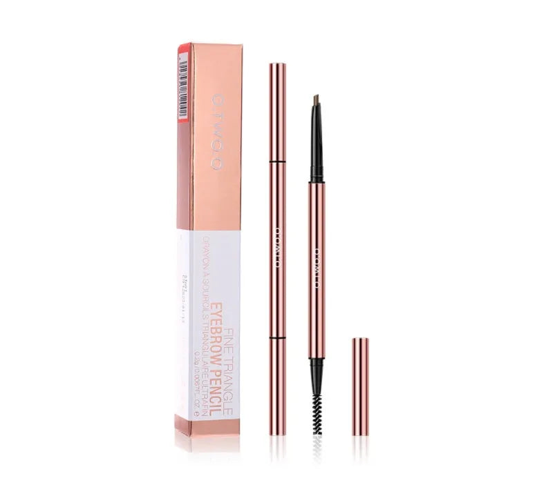 Slim eyebrow makeup pencil in colour box packaging with six shade options.