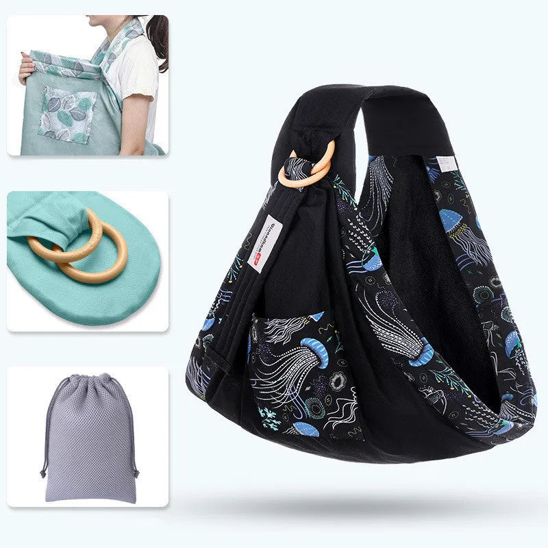 Adjustable baby wrap carrier sling shown in blue-green colour, suitable for newborns up to 36 months