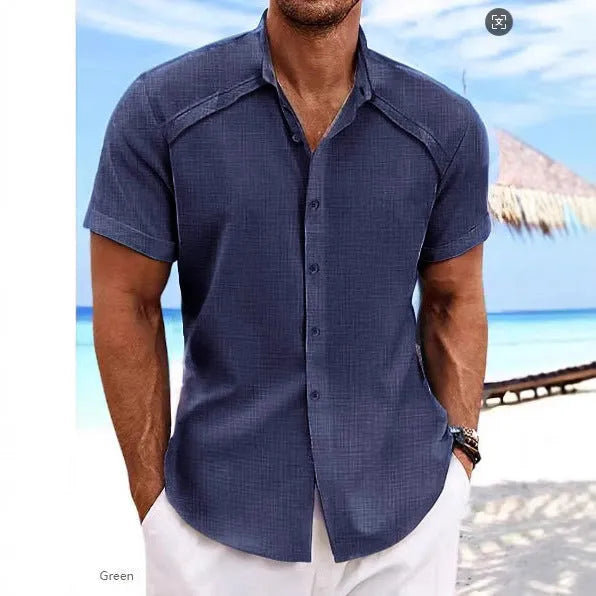 Hawaiian casual short sleeve shirt in solid colour with cotton-blend fabric