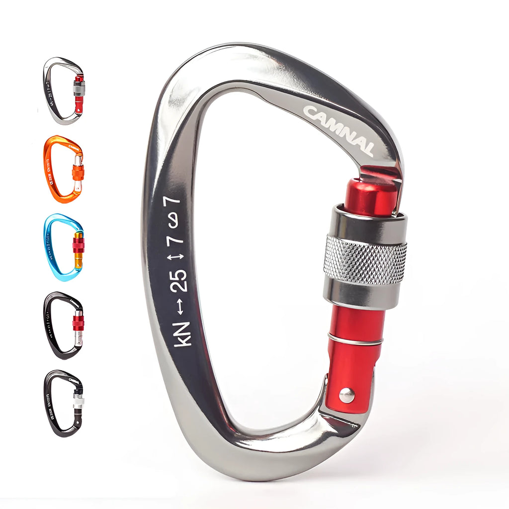 Lock climbing safety buckle D-shape screwgate carabiner 7075 aviation aluminium 25kN black red