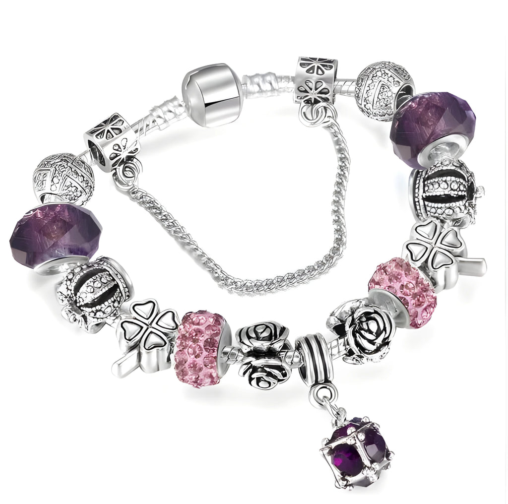 Multi-strand beaded bracelet with alloy, glazed, and crystal beads in six colour options and 18-21cm lengths