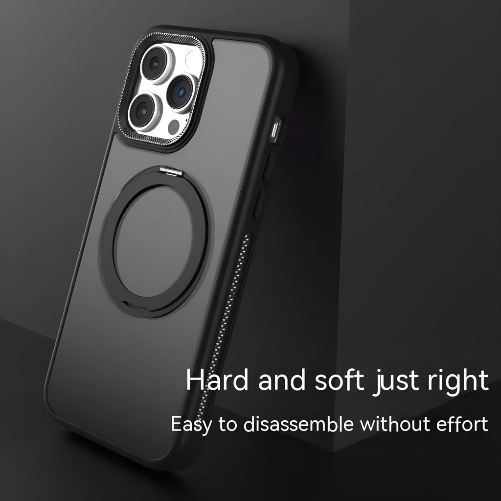 Rotating bracket magnetic phone case for iPhone in frosted silicone, showing deep sea blue colour option