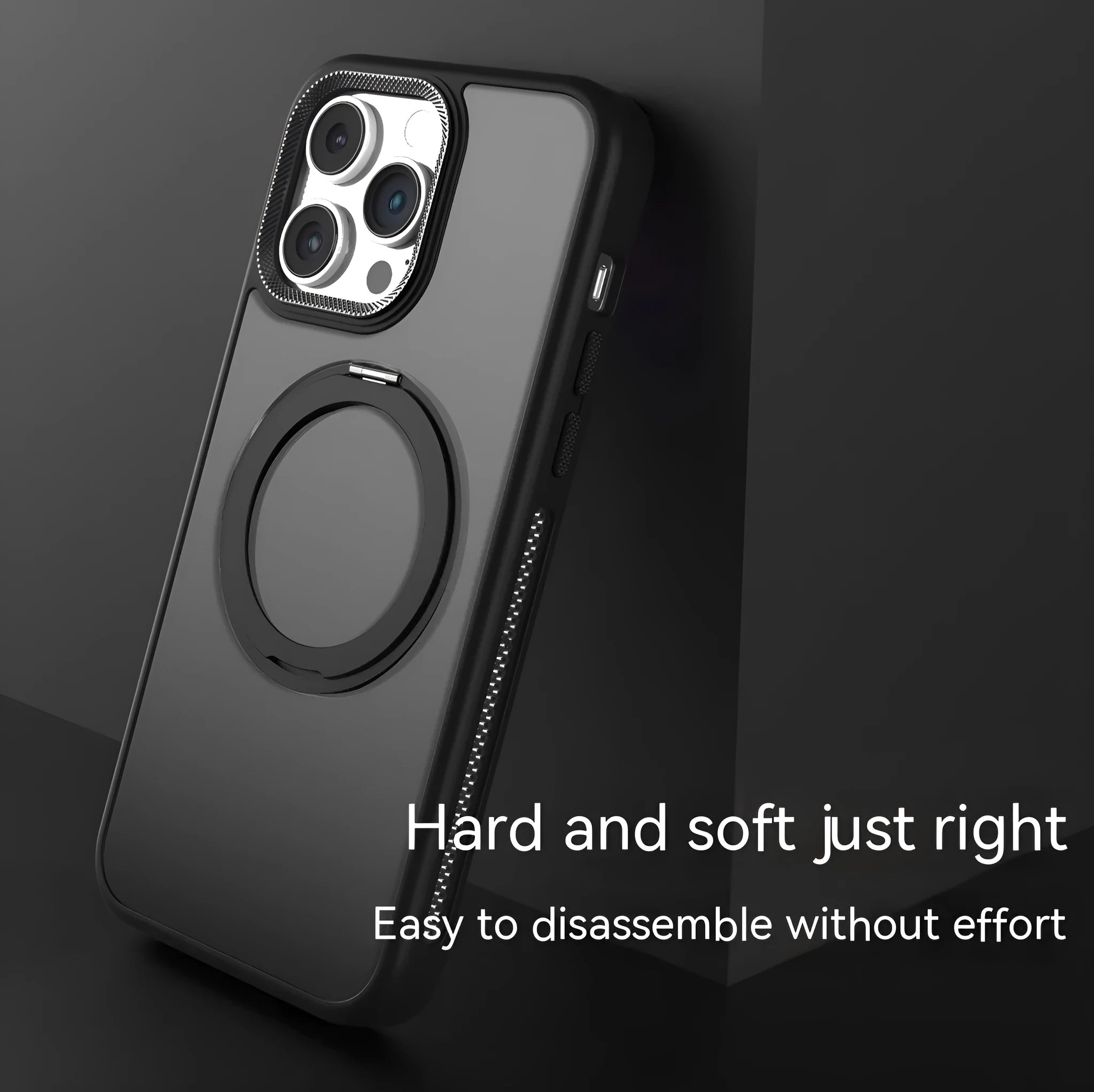 Rotating bracket magnetic phone case for iPhone in frosted silicone, showing deep sea blue colour option