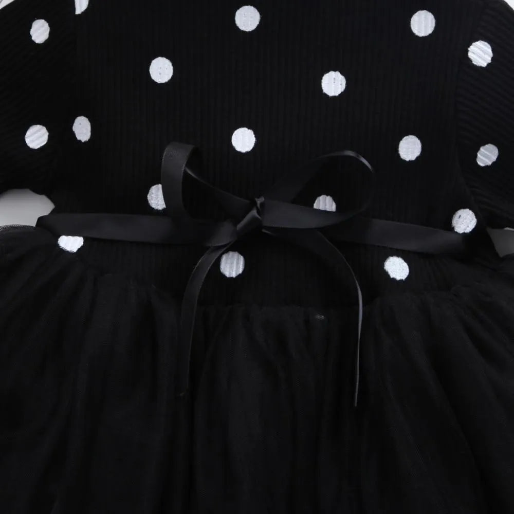 Baby girls long sleeve lace tutu dress in black, pink or white for christenings and birthdays
