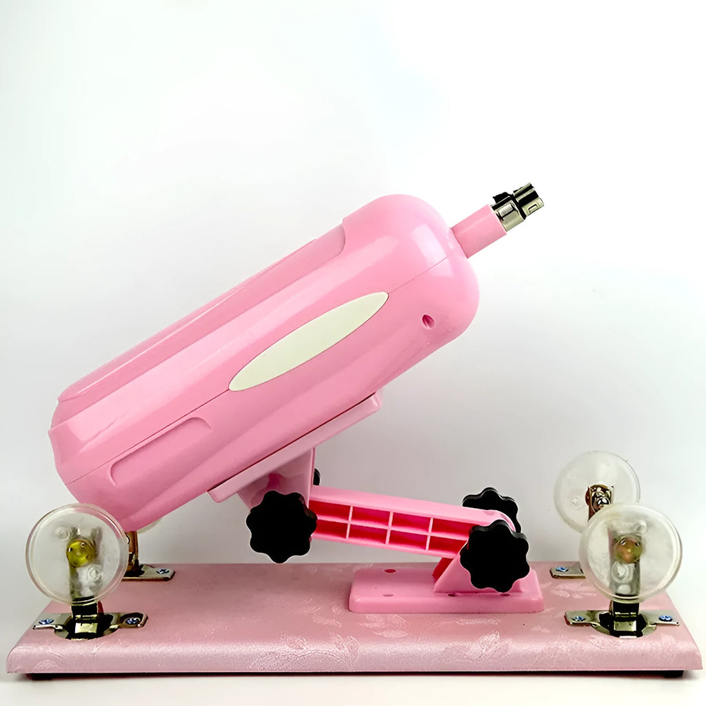 Purple automatic telescopic thrusting sex tool for women on a neutral background