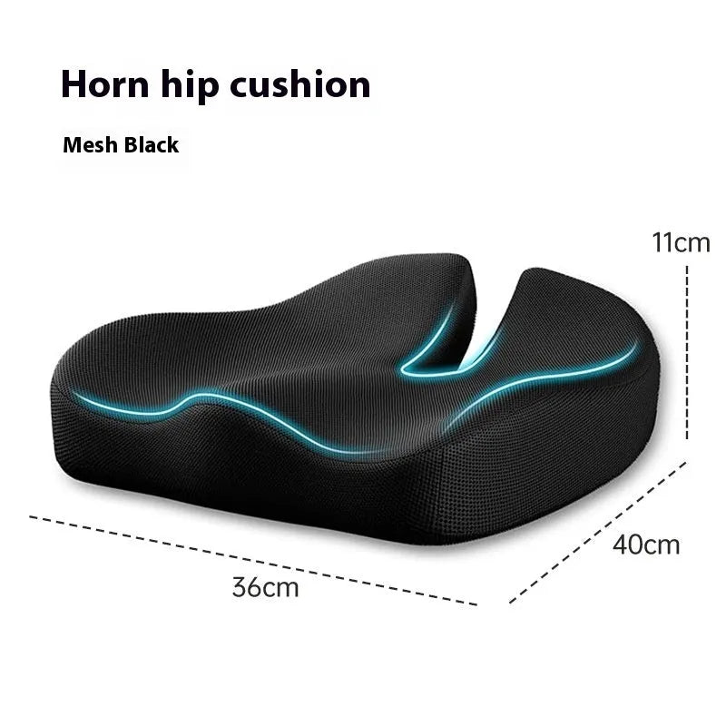 Memory foam office chair cushion in solid colour on a chair, dimensions 36x40x11cm