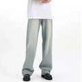 Blue retro loose casual trousers made from rabbit fur fabric with high elasticity