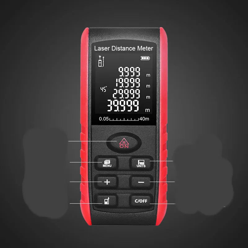 E40 M hand-held laser range finder with ABS construction and infrared measuring capability
