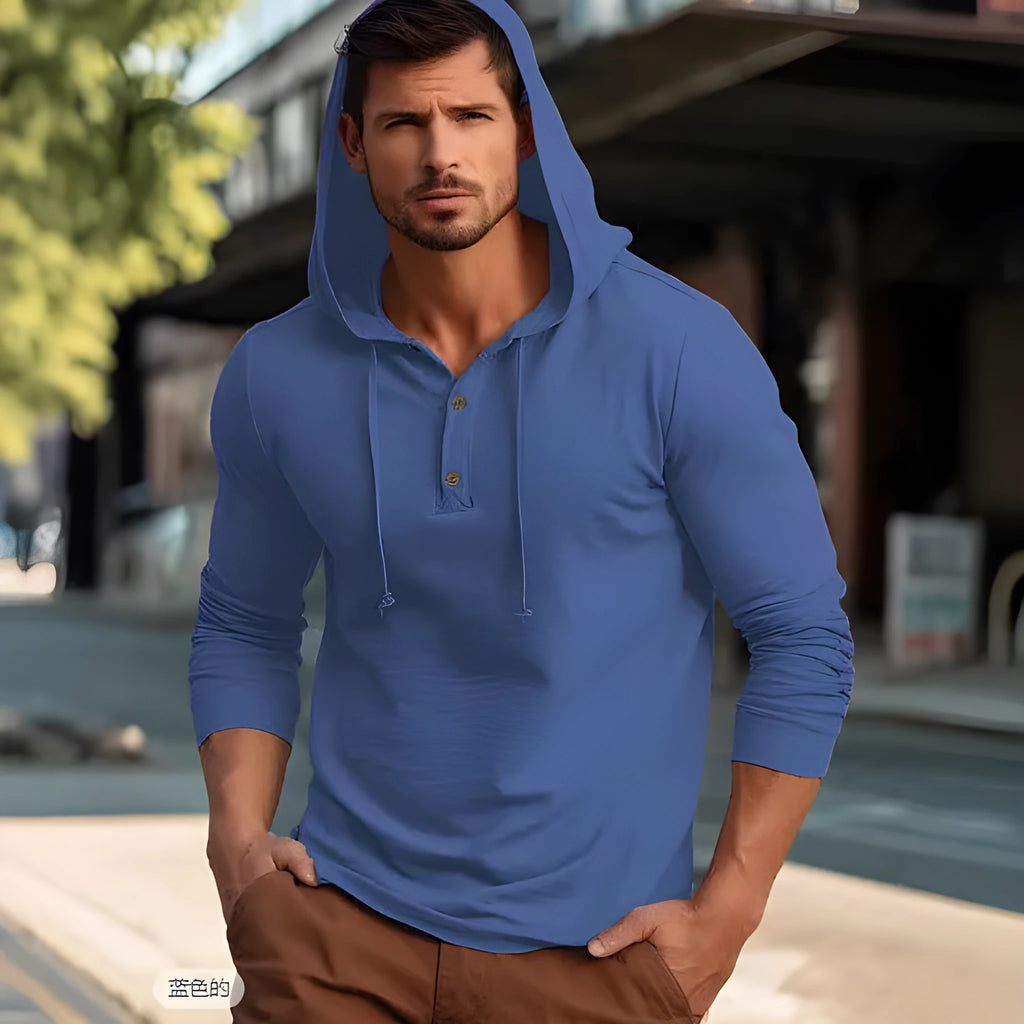 Casual cotton sports hoodie pullover top in dark blue, sized for European and American fits