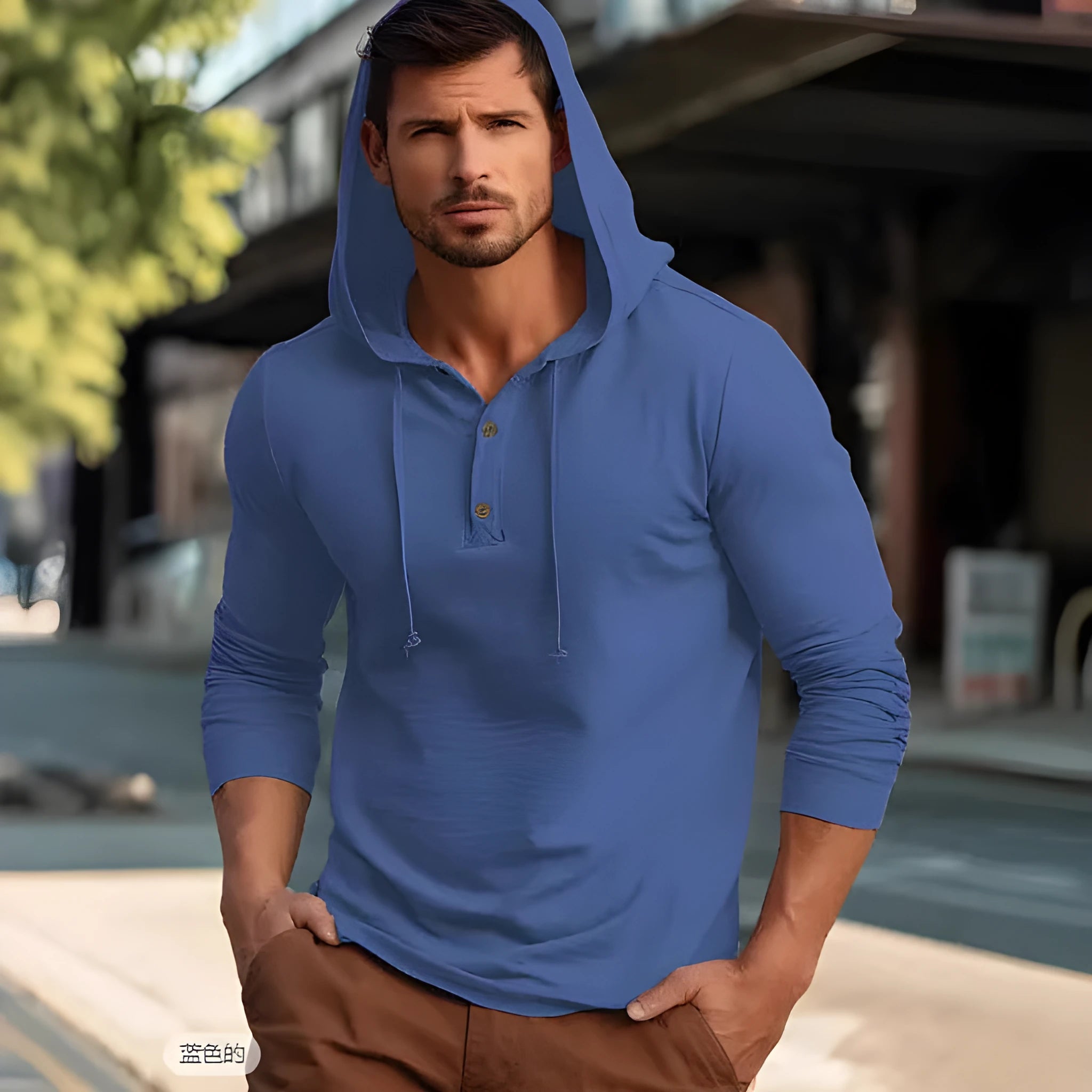 Casual cotton sports hoodie pullover top in dark blue, sized for European and American fits