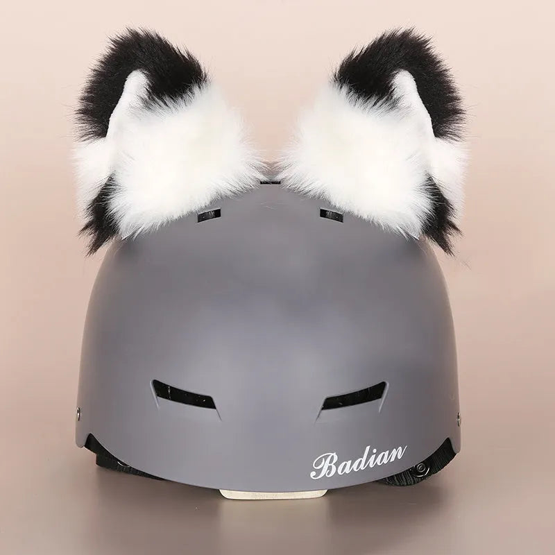 A soft plush cartoon character cover stretched over a medium-sized motorcycle helmet.