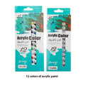 Set of twelve-colour paint tubes for acrylic, gouache, watercolour, oil, glass, and textile art.