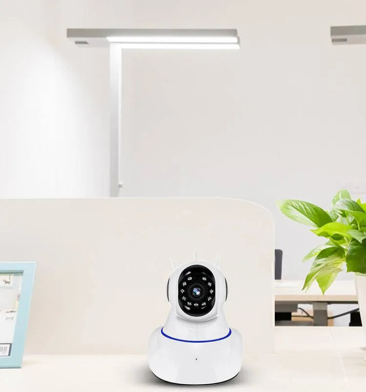 White wireless dome security camera with a 3.6mm lens for HD indoor and outdoor surveillance.