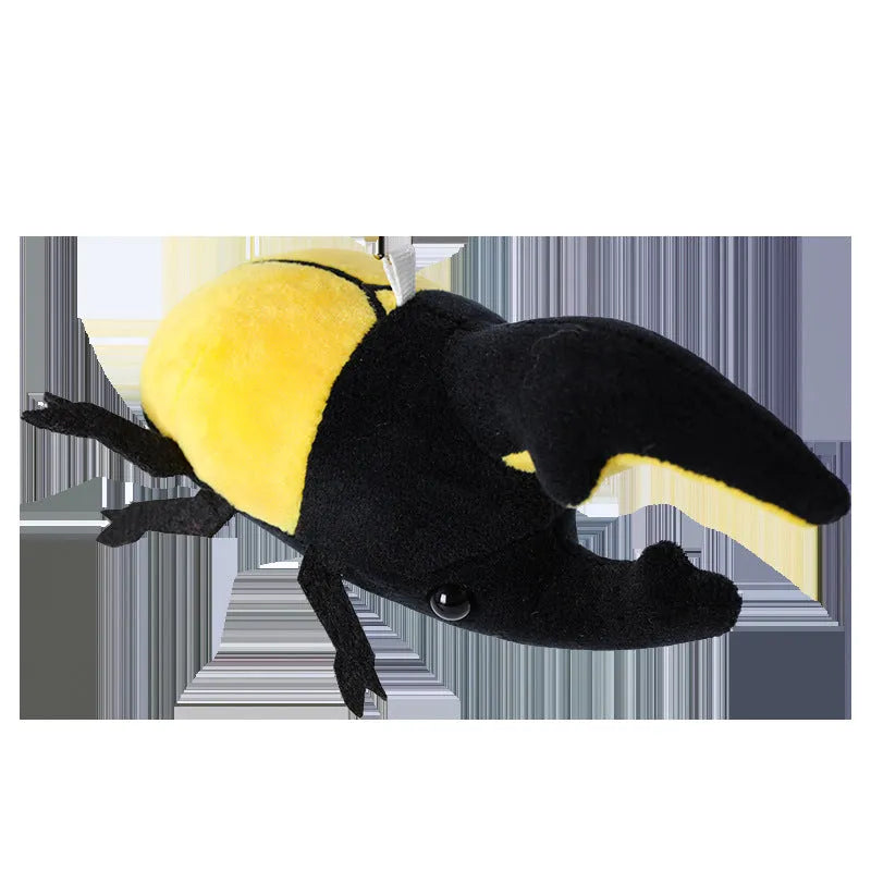 Small black plush Beetle Doll pendant shaped like a Japanese rhinoceros beetle, 10cm tall.