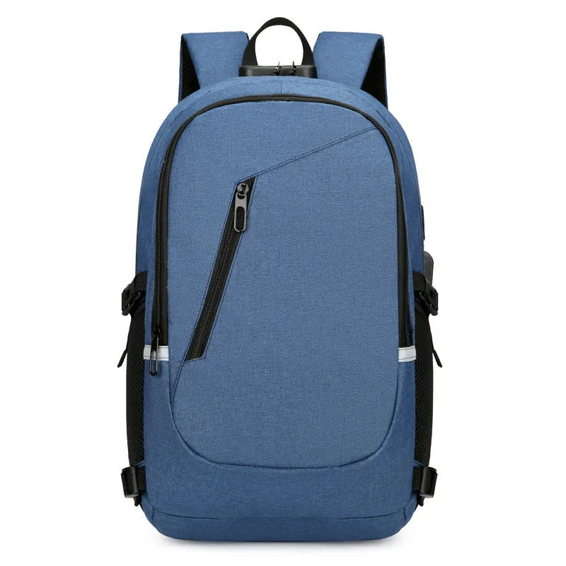 Oxford cloth computer backpack with street trend style showing 20-35L capacity and grey colour option