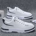 Men's white low-top platform sneakers with elastic band and round toe.