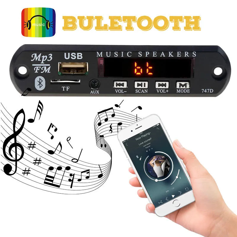 Bluetooth MP3 decoder board with FM radio function, remote control, 106 by 25 by 38 mm, 130 grams, hardware construction