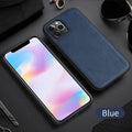 Black PU leather and TPU business phone case for iPhone 12 on a wooden table