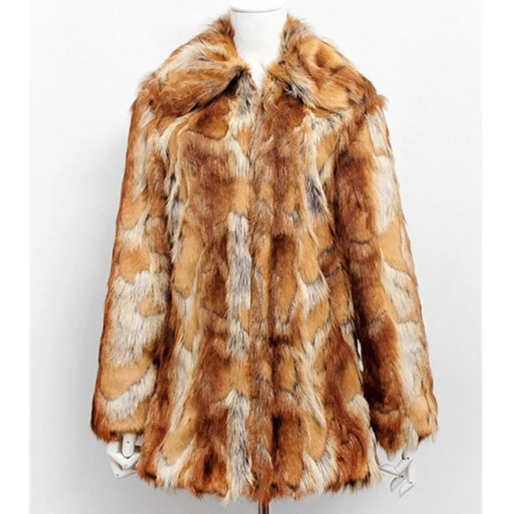 Women's slim-fit tiger pattern faux fur leather jacket on a hanger