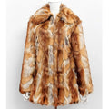 Women's slim-fit tiger pattern faux fur leather jacket on a hanger
