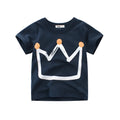 Boys' short sleeve cotton t-shirt in Korean style showing royal blue and flower grey colour options