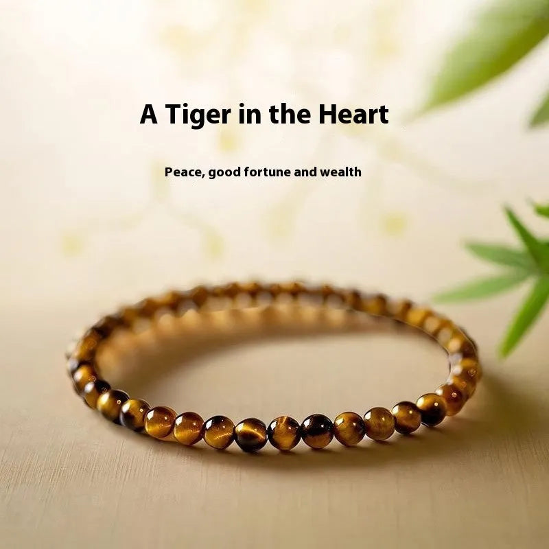 Tigereye stone bracelet with geometric round beads in New Chinese style design