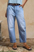 Casual loose jeans trousers in light blue denim with washed finish