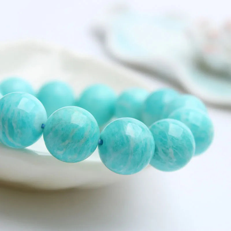 Natural amazonite gemstone bracelet with blue-green beads in unisex design