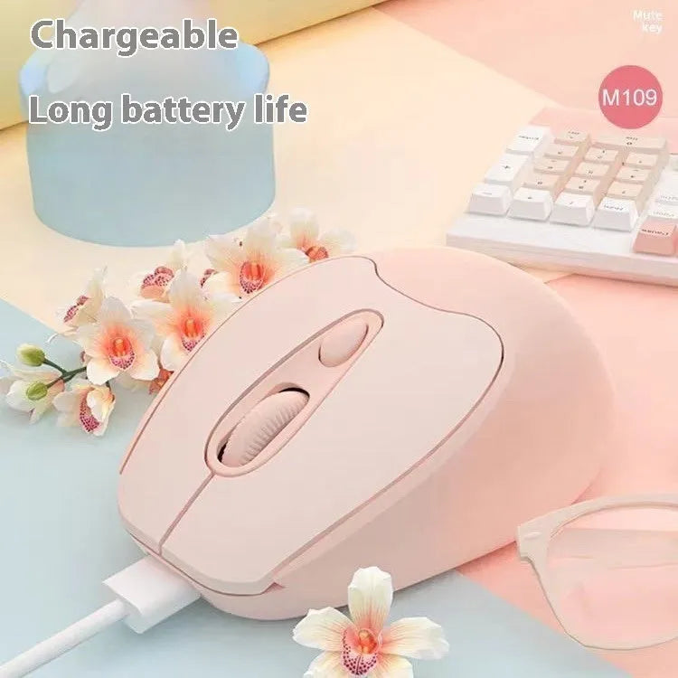 Dual-mode Bluetooth wireless mouse in green, grey, milk tea pink or girl pink with self-charging battery