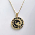 Wolf head sun moon pendant necklace in titanium steel with 30mm tag and 60cm chain, shown in black finish