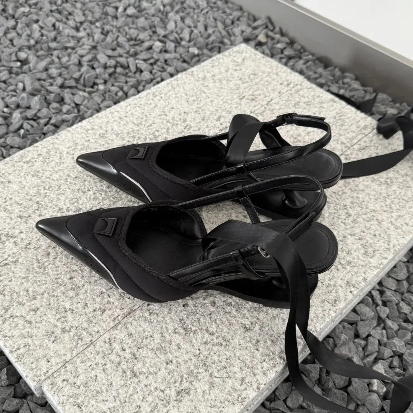 Women's black lace-up high heels with a special-shaped root design and cowhide upper