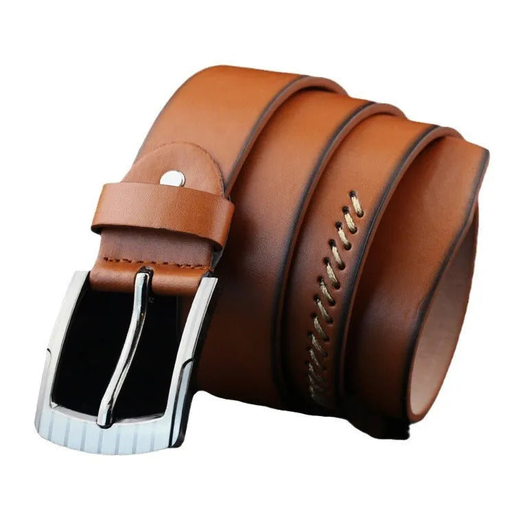Men's threading pattern belt with pin buckle in black, brown, and white colour options