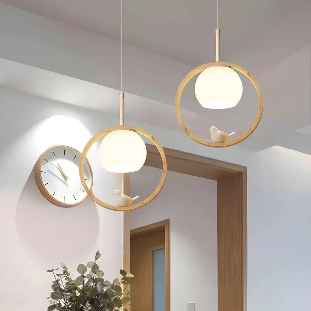 Nordic solid wood bird pendant light for corridor or staircase, single head style, simple modern design