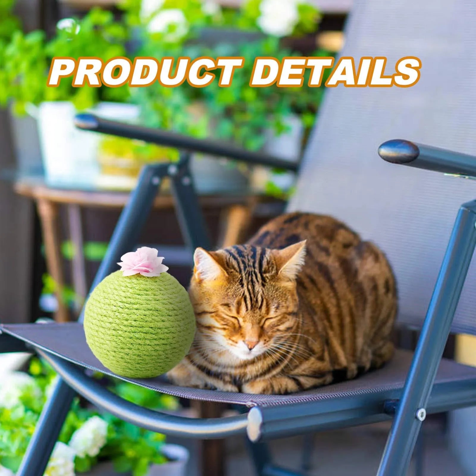 Green cactus-shaped cat tumbler scratcher with sisal ball on a tree tower