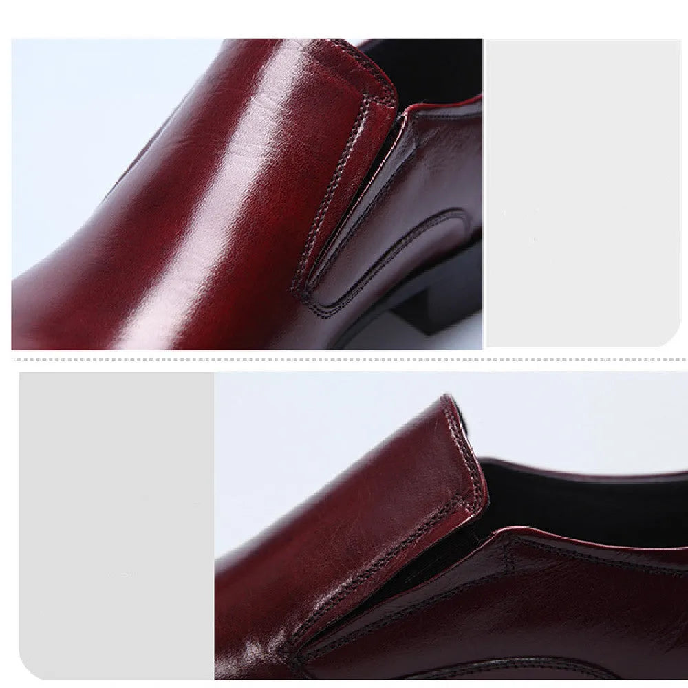 British Pointed Oxford men's formal leather shoes in black with pointed toe and low-top design