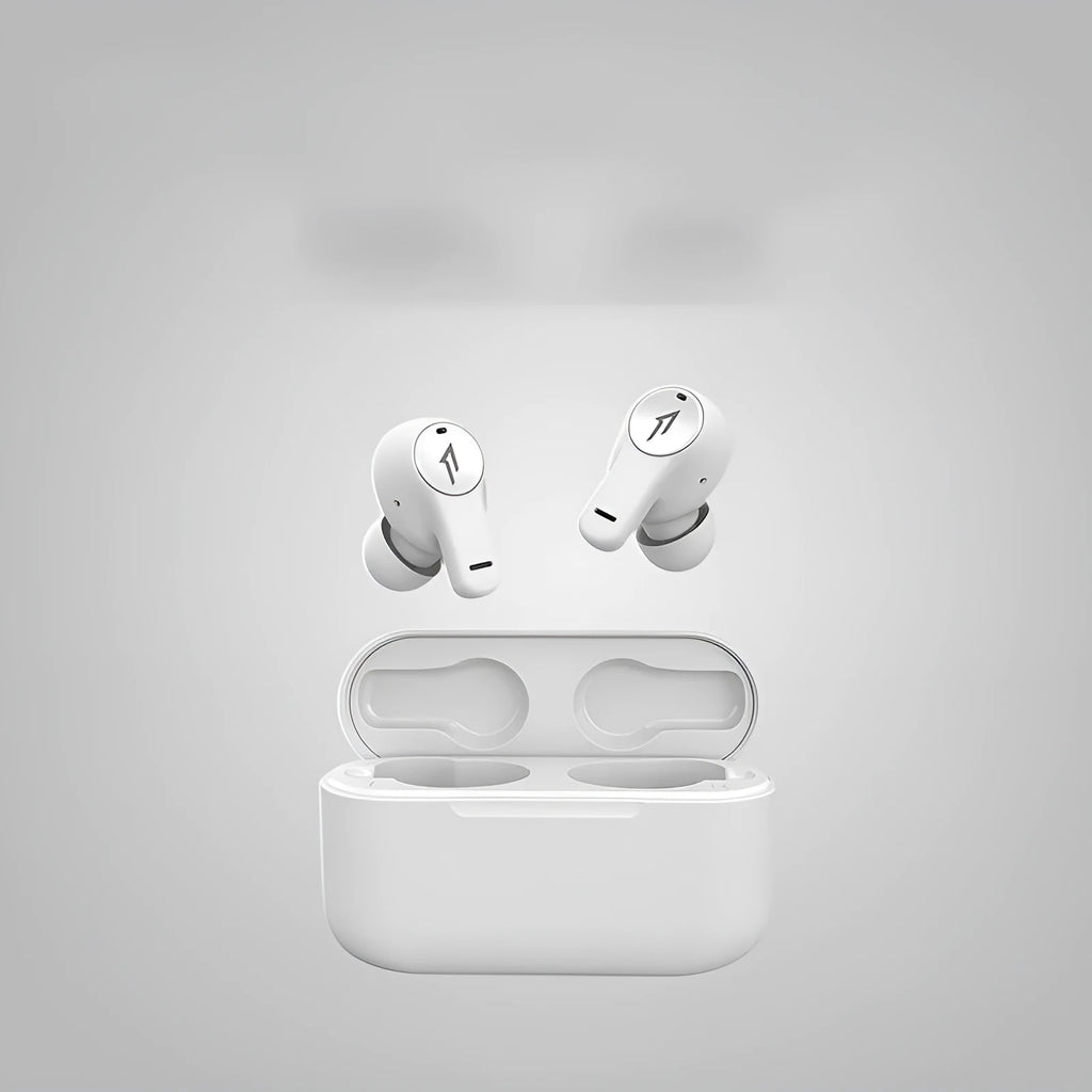 True wireless Bluetooth sports headphones in pearl white and magic night black colours