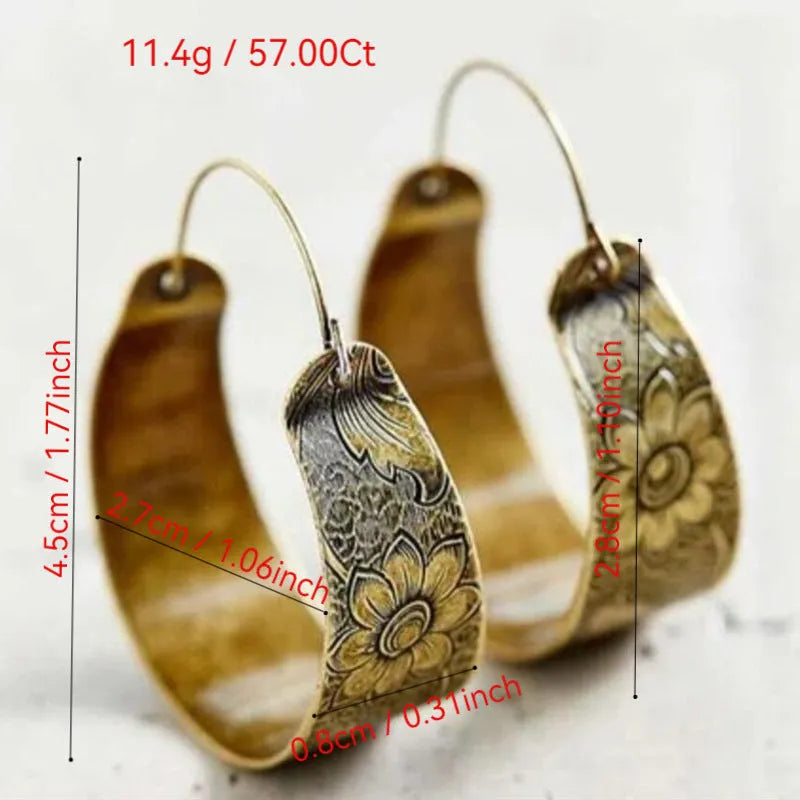 Gold electroplated women's earrings with hollow geometric petal pattern design