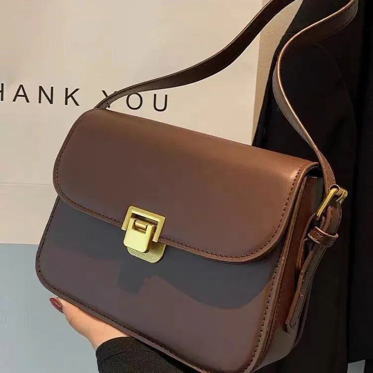Women's soft PU crossbody bag in horizontal square shape with one-shoulder strap