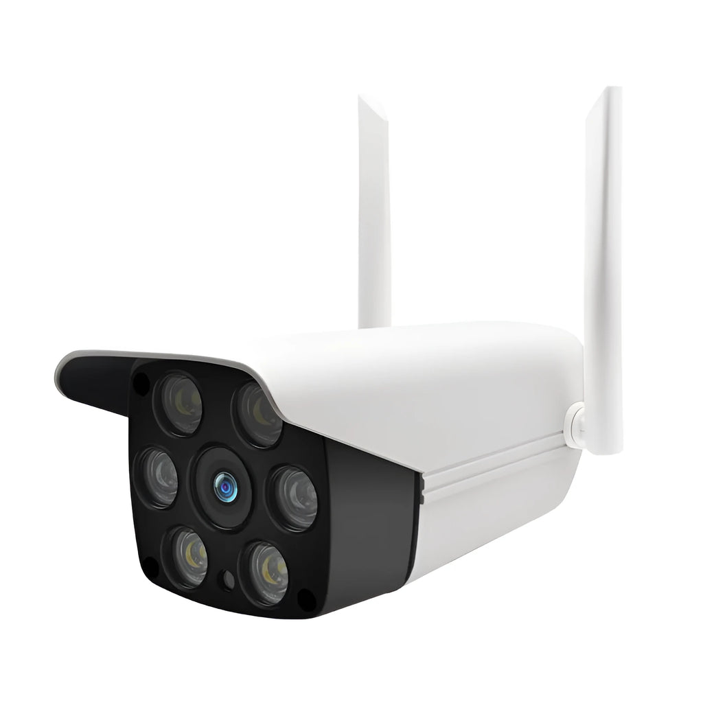 White outdoor smart security camera with 3.6mm lens for 1080P HD remote monitoring.