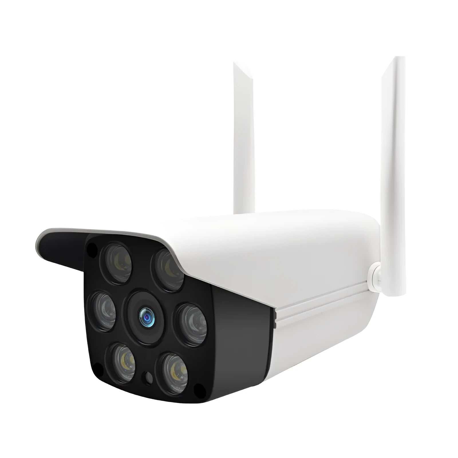 White outdoor smart security camera with 3.6mm lens for 1080P HD remote monitoring.