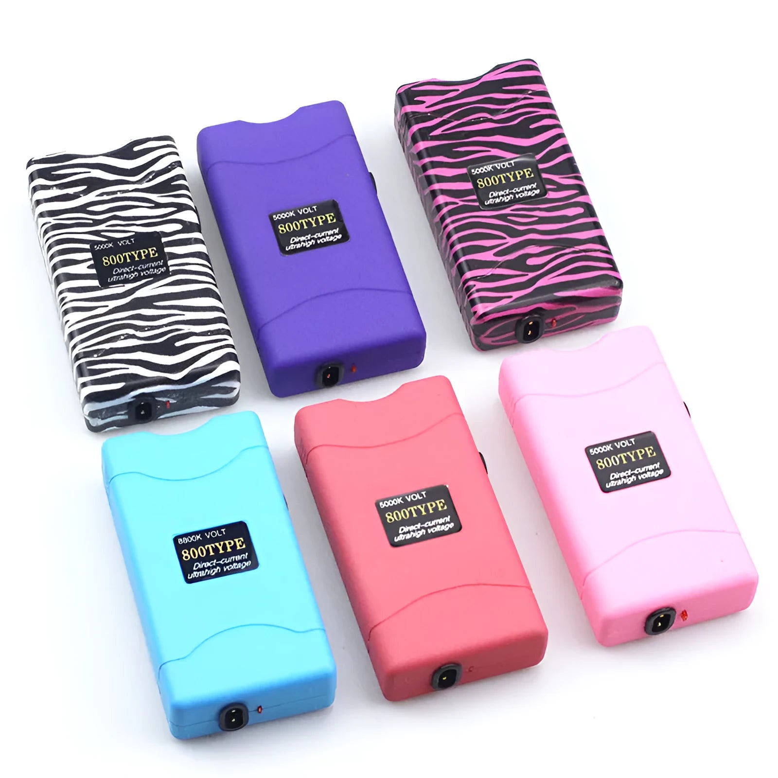 Purple female self-defence multifunction flashlight made of plastic/resin with a compact design.