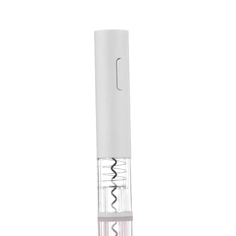 Automatic electric wine bottle opener with foil cutter in black, red, or white colours showing ABS plastic body and transparent window